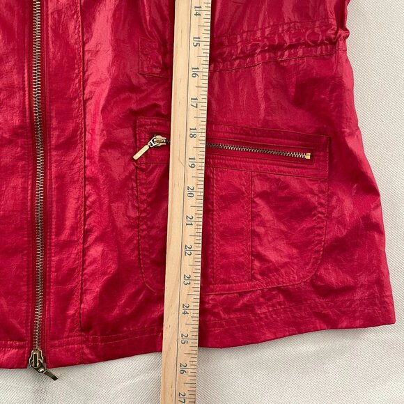 Zenergy By Chico's Womens Red Roll Tab Sleeve Nylon Windbreaker Jacket Sz 2 US L - Picture 8 of 10